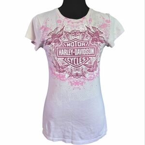 Y2K Harley Davidson Sz Medium Pink Biker Bird Motorcycle Fitted Top
